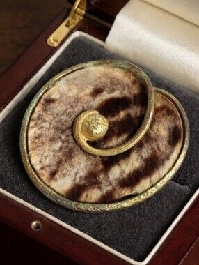 Estate Brown and Gold Swirl Fur-Textured Brooch